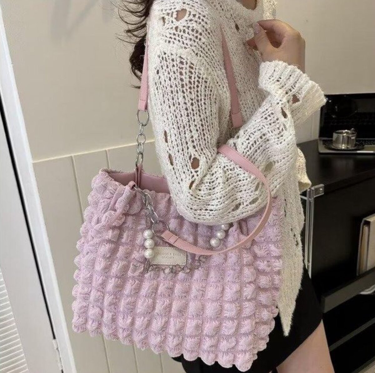 Ladies Hand Bag High Capacity Tote Bag Nylon Pearl Shoulder