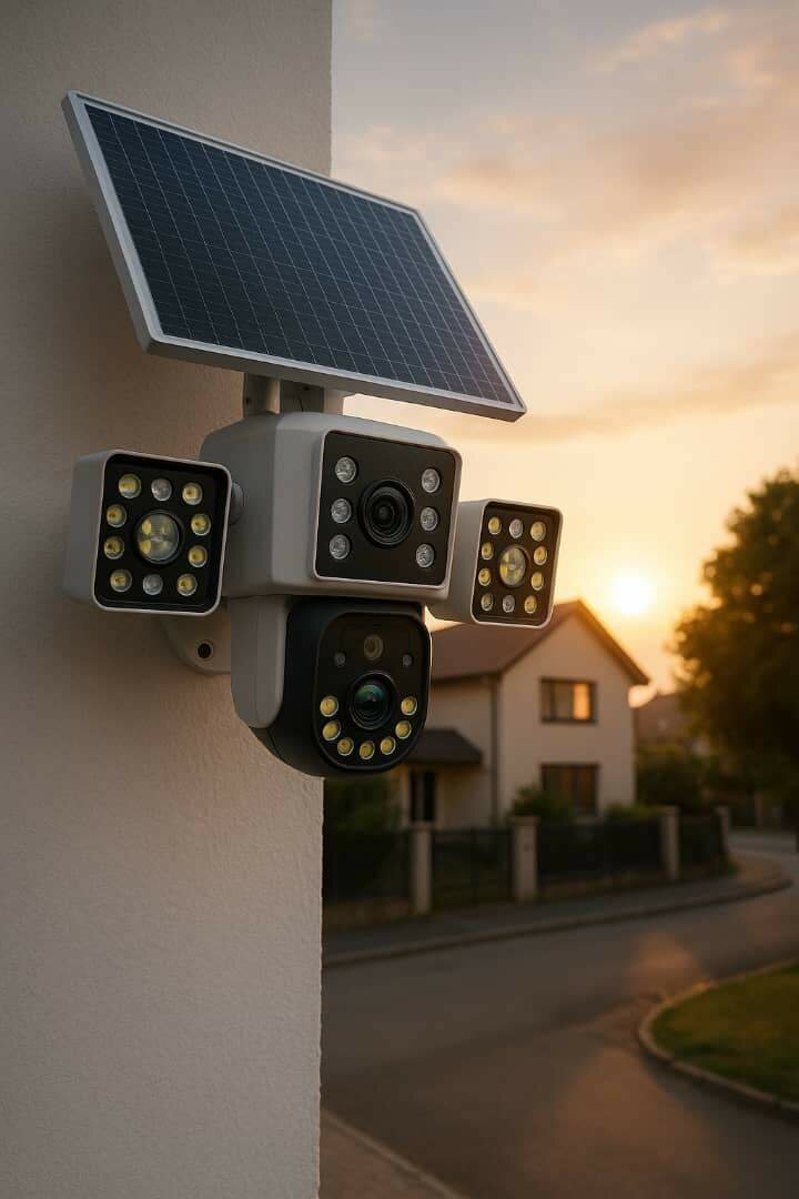 Caméra de surveillance solaire triple objectif