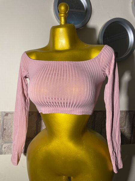 Top court côtelé rose