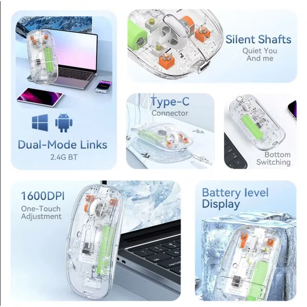 Bluetooth + 2.4G Transparent Rechargeable Mouse - dual Mode