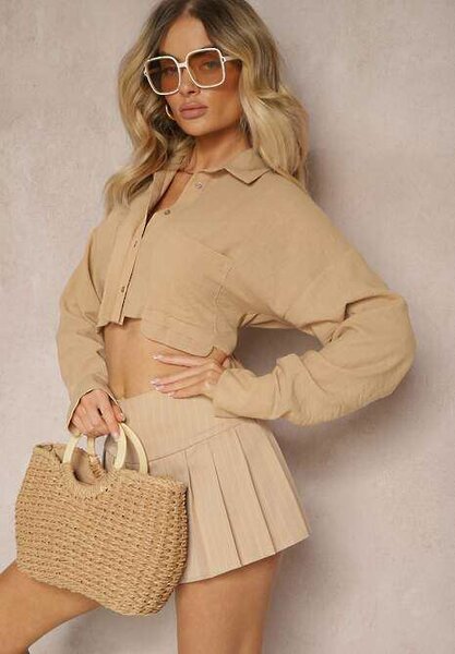 Beige Pleated Skirt Set