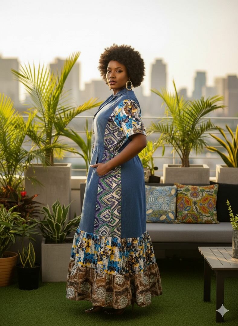 Robe chemise en jean bohème