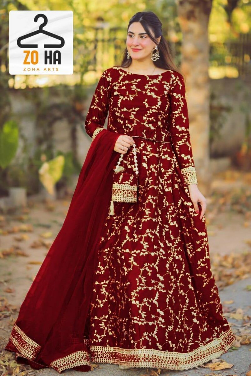 Fancy embroidery shamoz silk langah 4 pcs