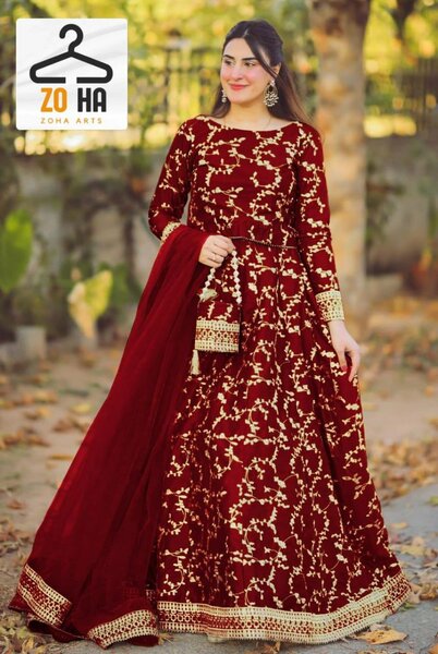 Fancy embroidery shamoz silk langah 4 pcs