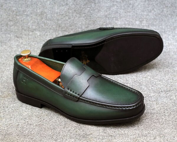 Mocassins en cuir vert