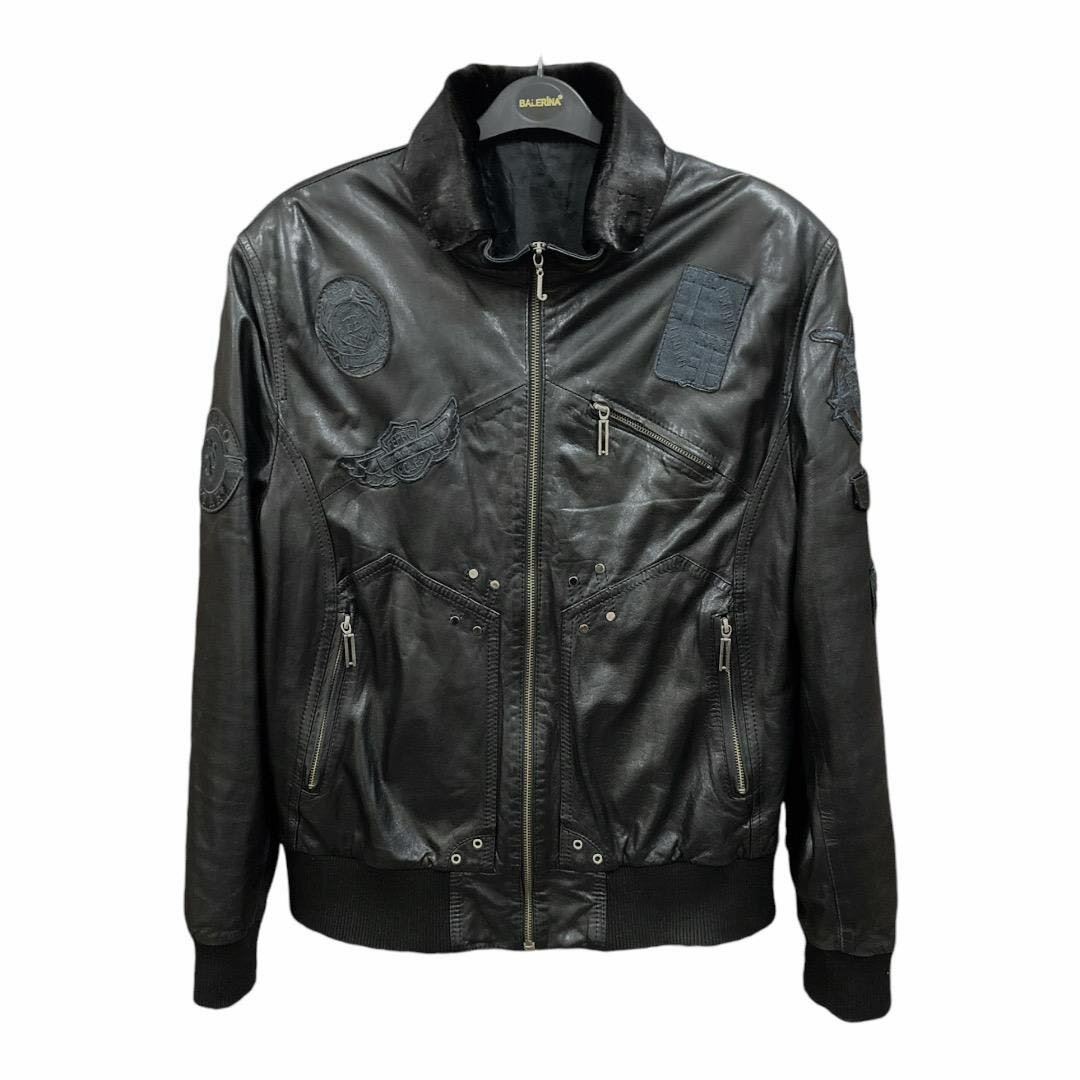 Мужская черная кожанная куртка - деми