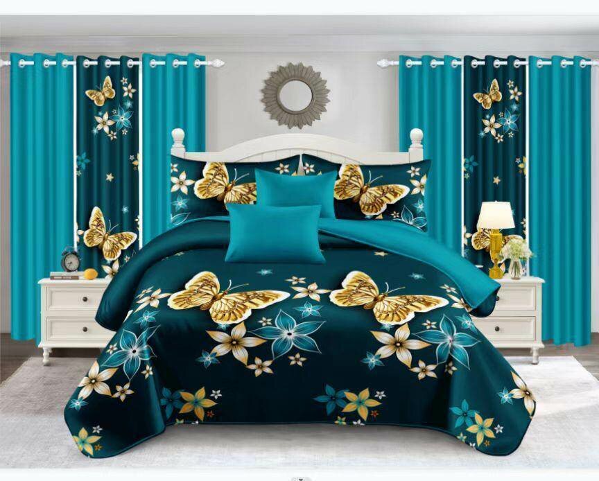 BEDSPREADS KING  SIZE ,7 PCS, 2 CURTAINS, 4 PILLOW COVERS