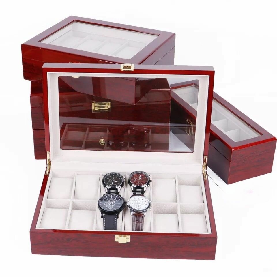 COFFRET DE RANGEMENT POUR MONTRE EN BOIS LAQUÉ ( 12 FENTES)