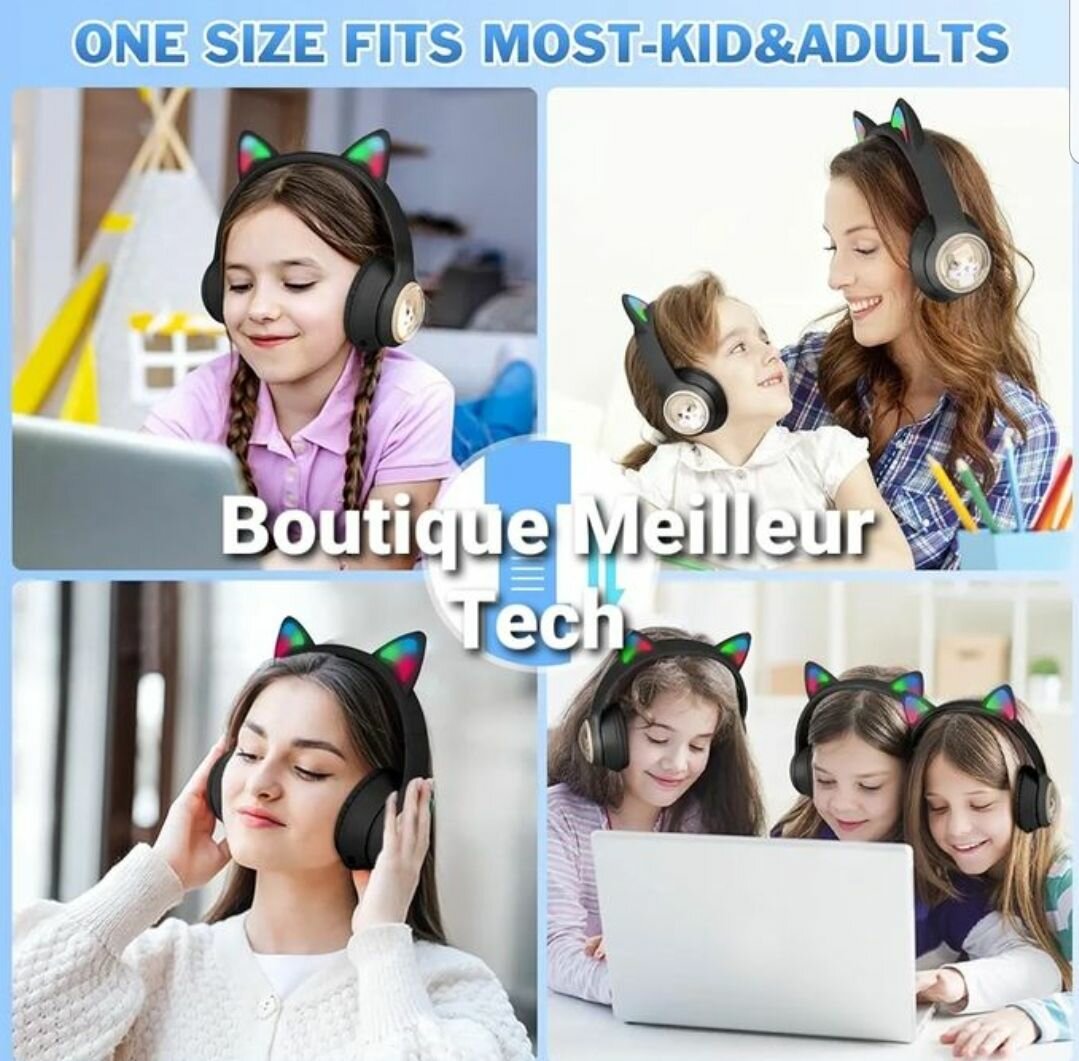 Casque Bluetooth Enfant Et Adulte Akz Premium - Oreille Chat