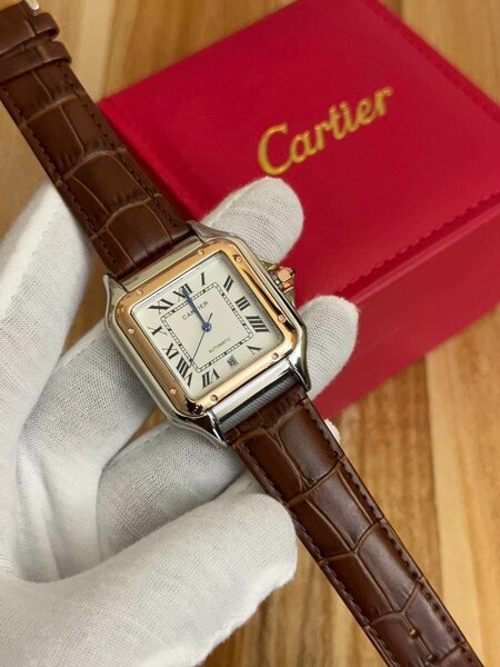 Montre Cartier homme en cuir et acier