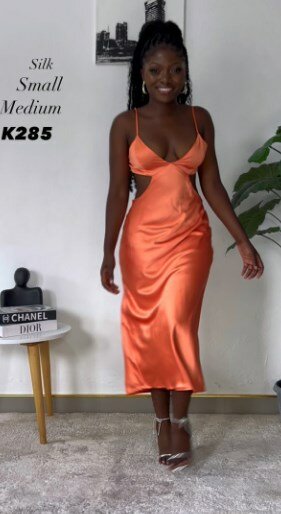 Maxi dress, orange, silk, side cutouts