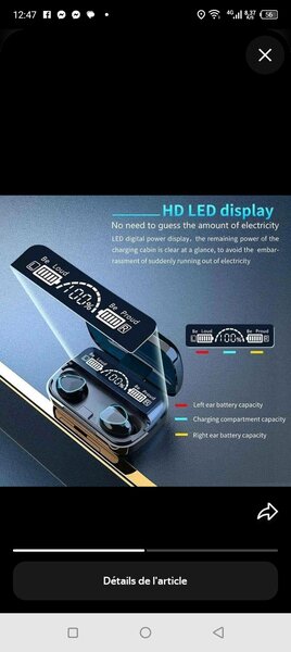 Écouteurs sans fil LED HD