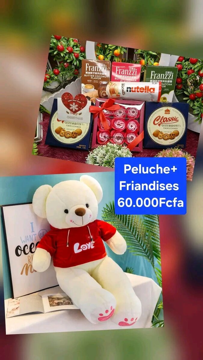 Peluche avec friandises et chocolat