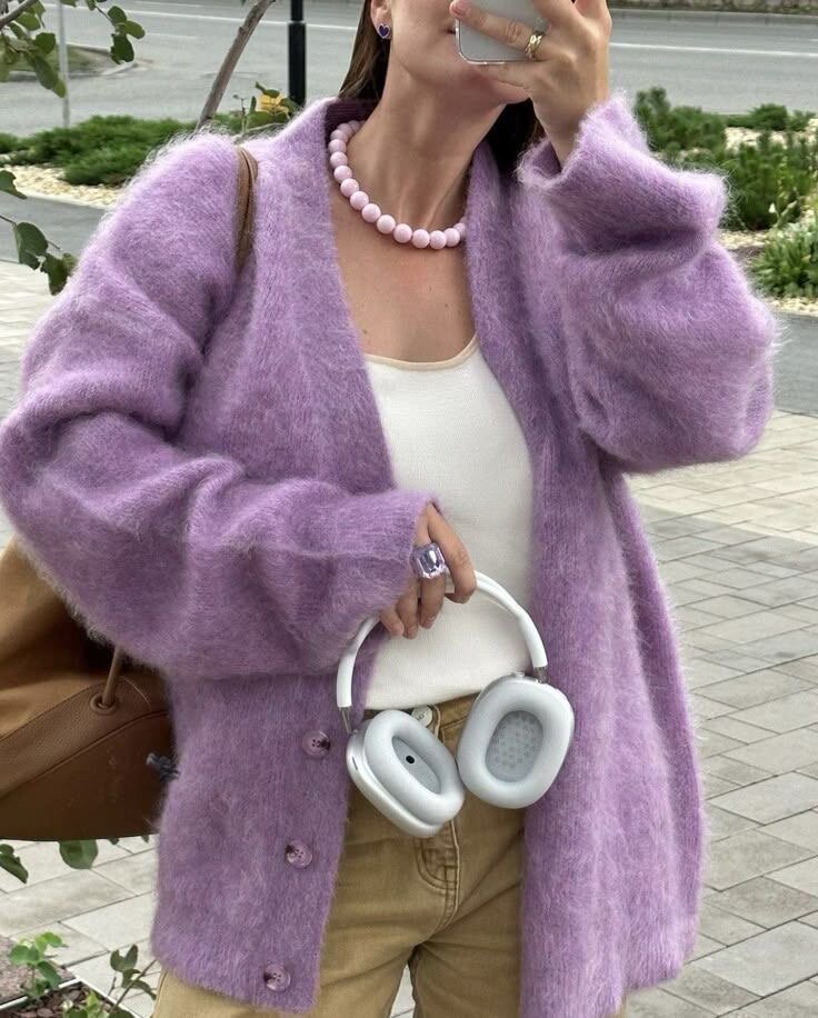 Cardigan en laine mauve