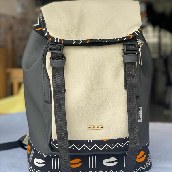 African print leather backpack