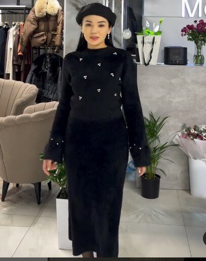 Костюм двойка с юбкой, черный