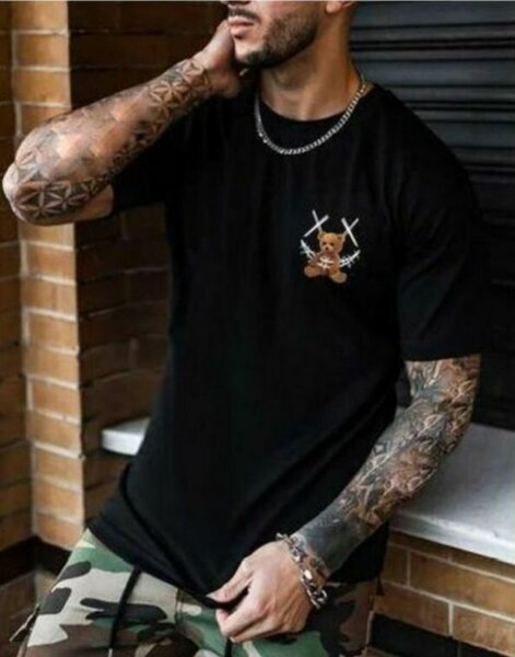 T-shirt noir motif ourson