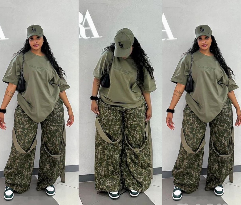 Pants, t-shirt in military style