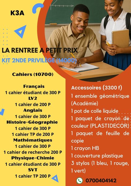 Kit fournitures scolaires seconde