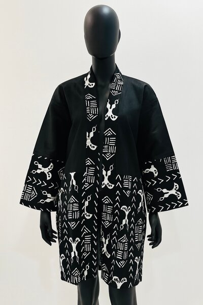Veste Kimono Noir Imprimé