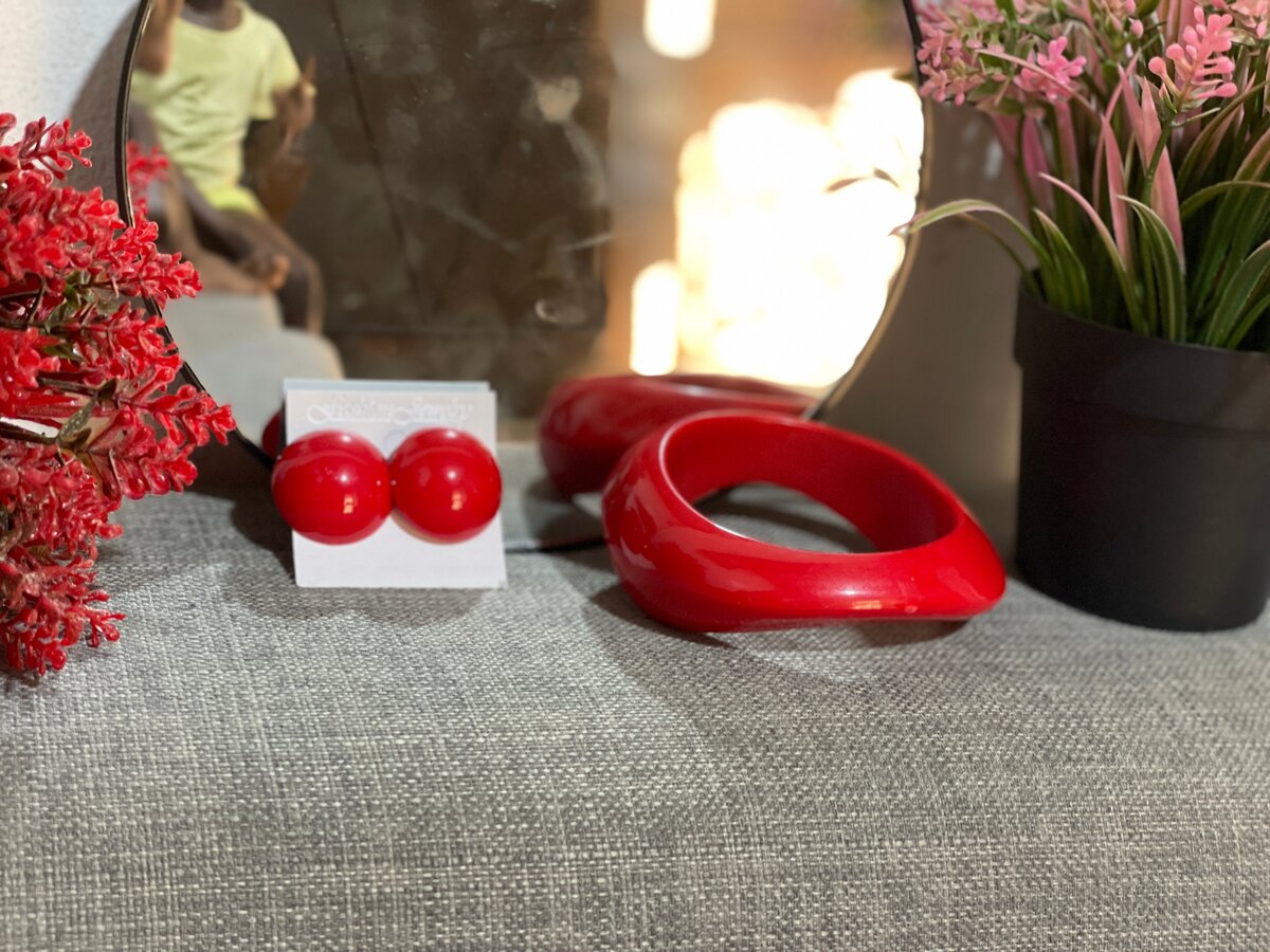 Ensemble Bracelet Rouge et Boucles