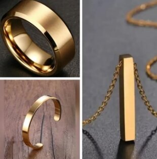 Hot Deal Unique Quality Best Price/Combo Pack of 3 Golden Stick Bar Locket, Golden Challa & Golden Kara For Men and Unisex