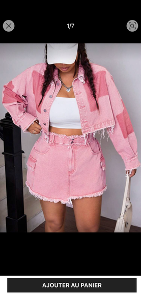 Ensemble jupe et veste en jean rose