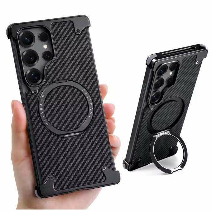 Coque en fibre de carbone avec anneau pour Samsung