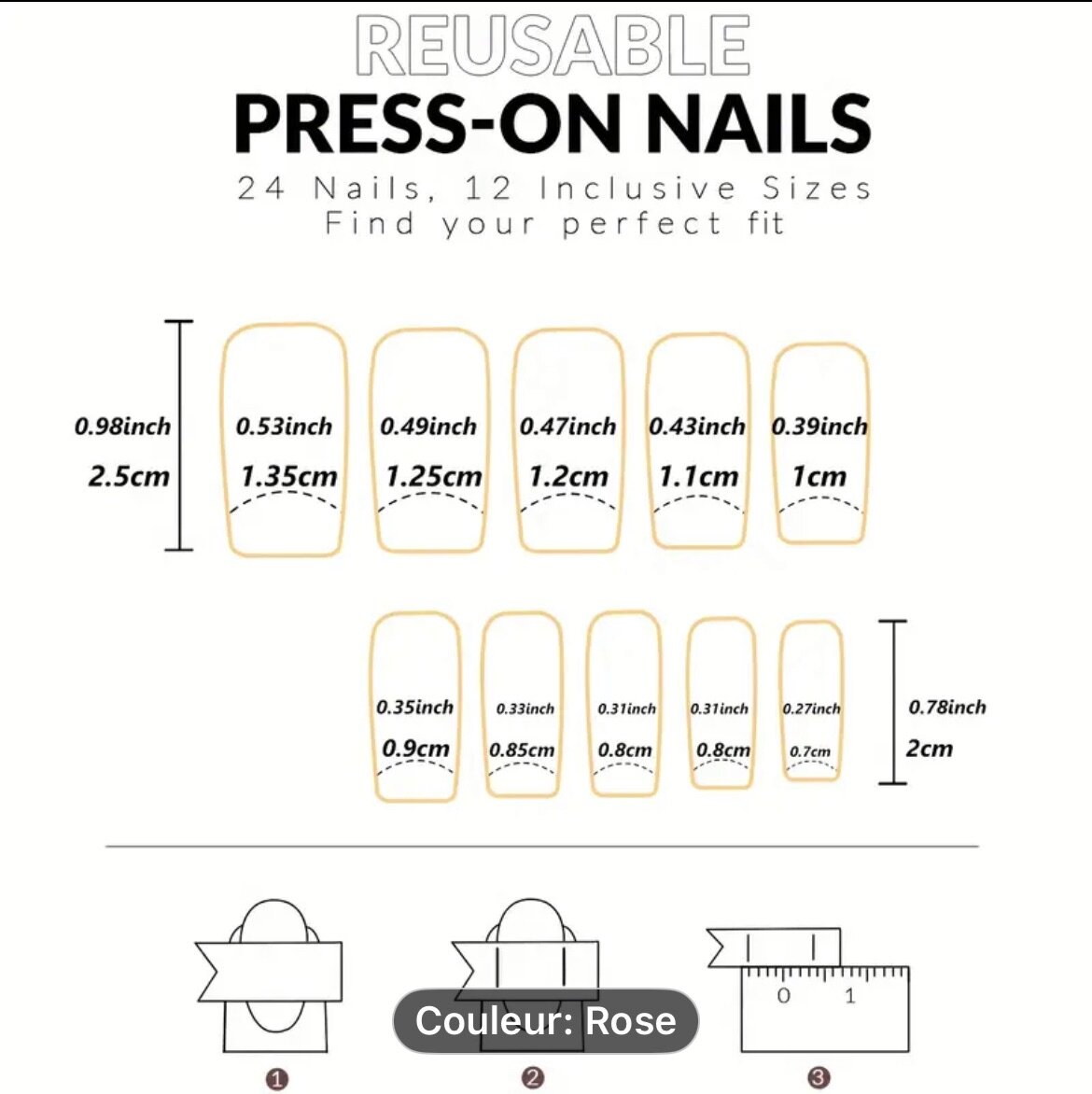 Ongles roses à presser réutilisables