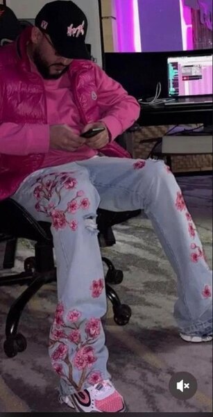 Jeans brodés fleuris pour hommes