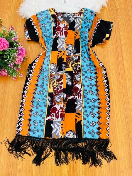 Short bubu with fringes and pocket