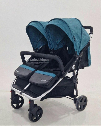 Poussette jumeaux bleu