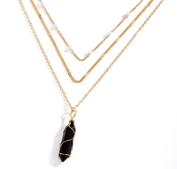 Collier triple cristal noir