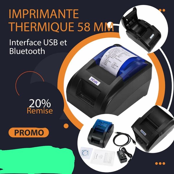 Imprimante thermique 58mm USB/Bluetooth