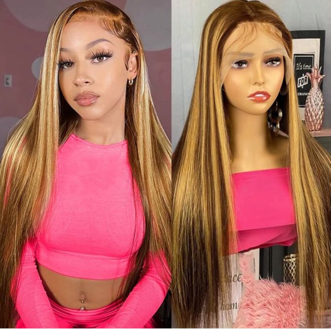 Long Straight Brown-Gold Gradi