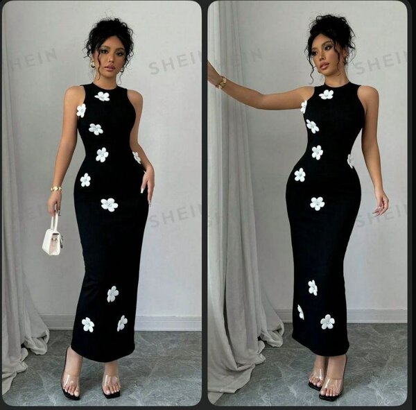 Robe Maxi Noire Fleurs