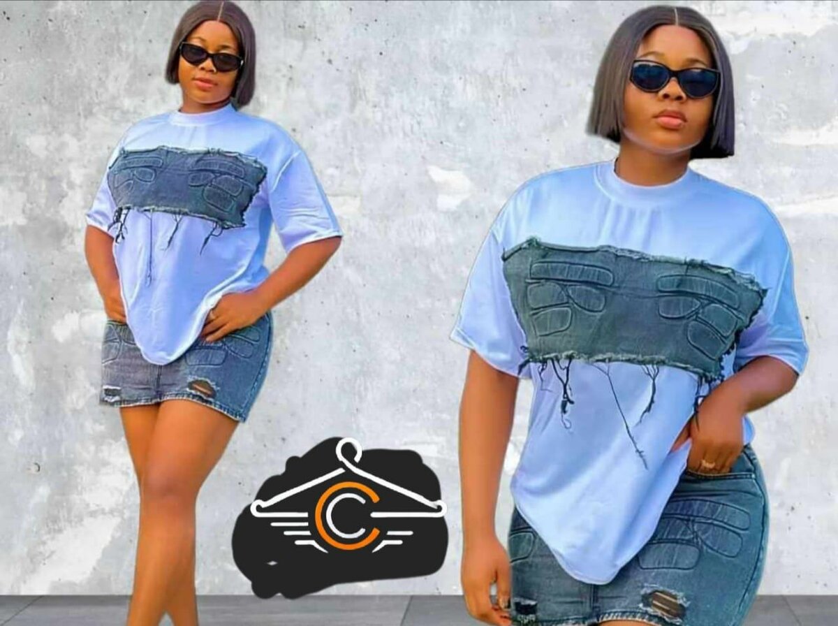 Denim Skirt + Drip Tshir