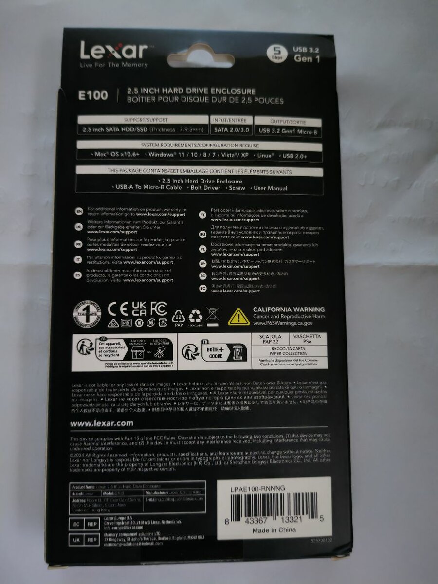 Lexar E100 Boîtier Disque Dur 2.5" USB 3.2