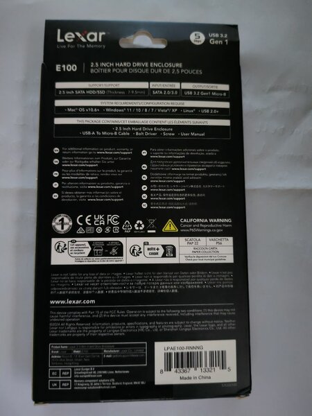 Lexar E100 Boîtier Disque Dur 2.5" USB 3.2
