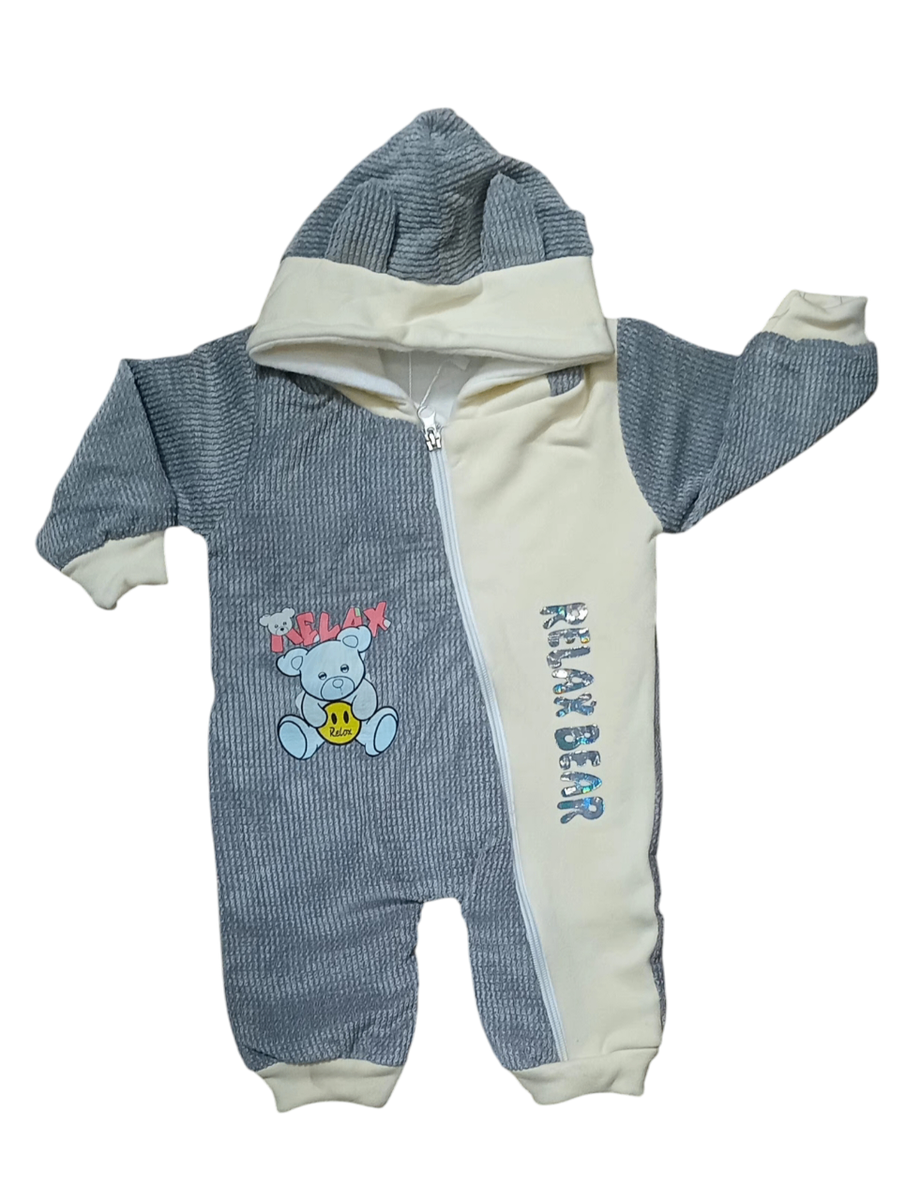 1 pc Baby Unisex Laycra Fleece Hodded Romper Set