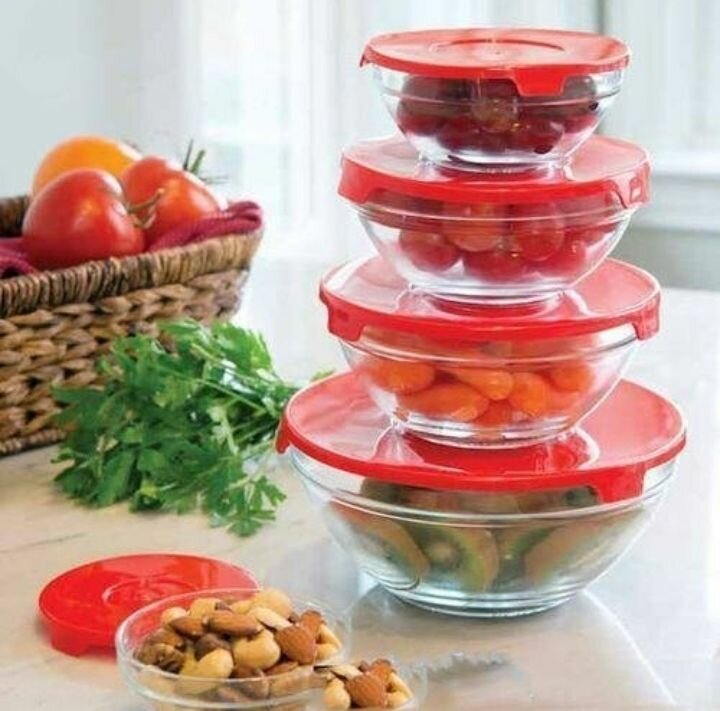 Ensemble de Bols en Verre avec Couvercles Hermétiques