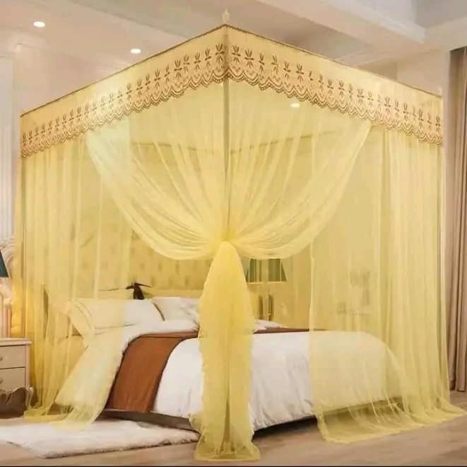 Beautiful translucent rectangular bed canopy yellow
