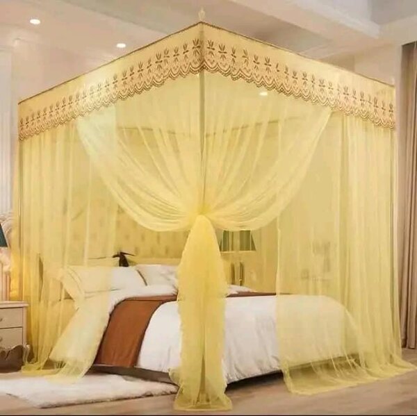 Beautiful translucent rectangular bed canopy yellow