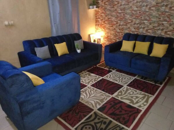 Salon moderne en velours bleu