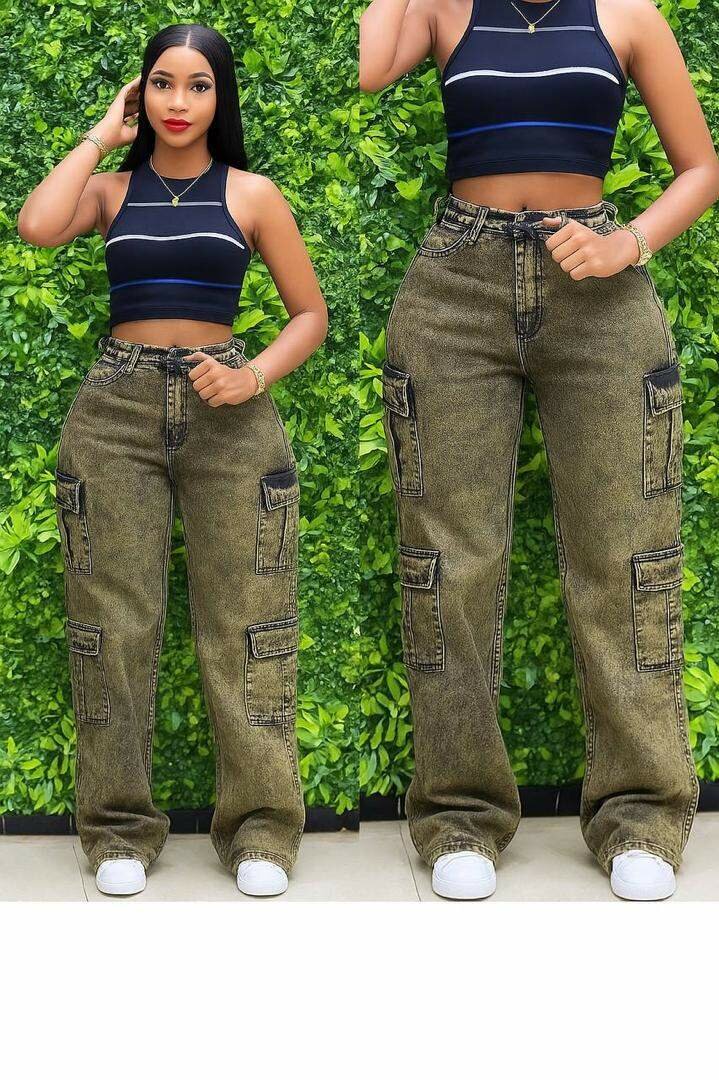 Jean cargo large femme vintage