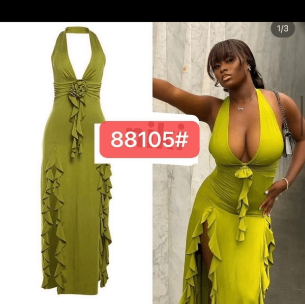 Robe longue élégante à volants