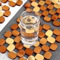 1 piece Tea Mat Bamboo Wood bricks Coaster Mat Hot Pot Holder Dishes Pans Bowl Heavy Duty Table Placemat Tableware Kitchen Decor Octagon