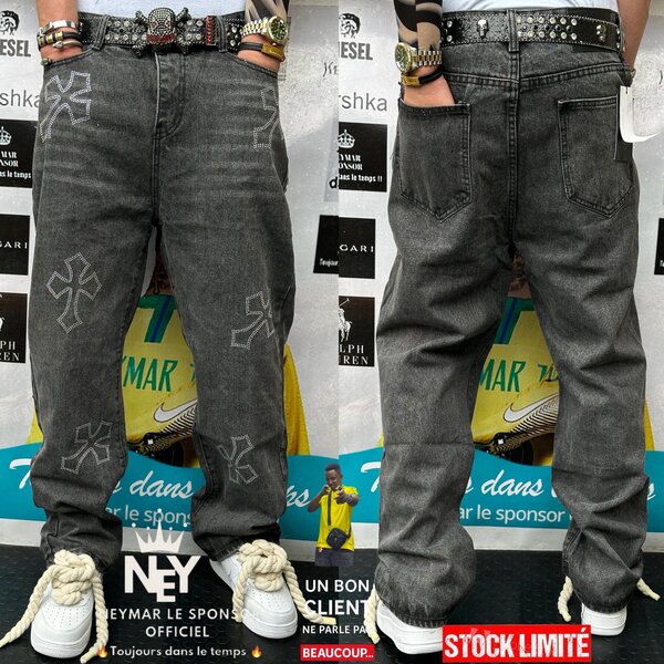 Jeans en denim brodé homme