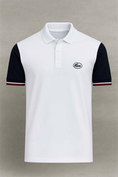 Polo blanc manches contrastées