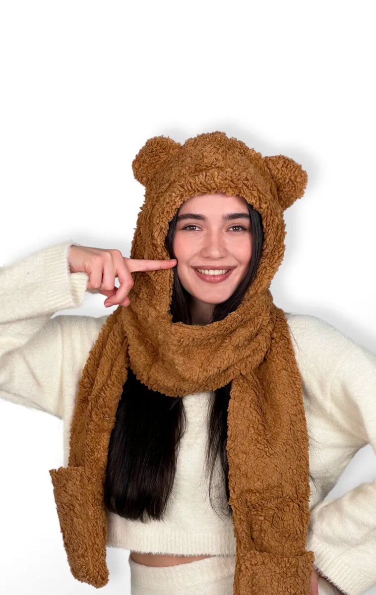 шапка тедди с ушками и шарфом